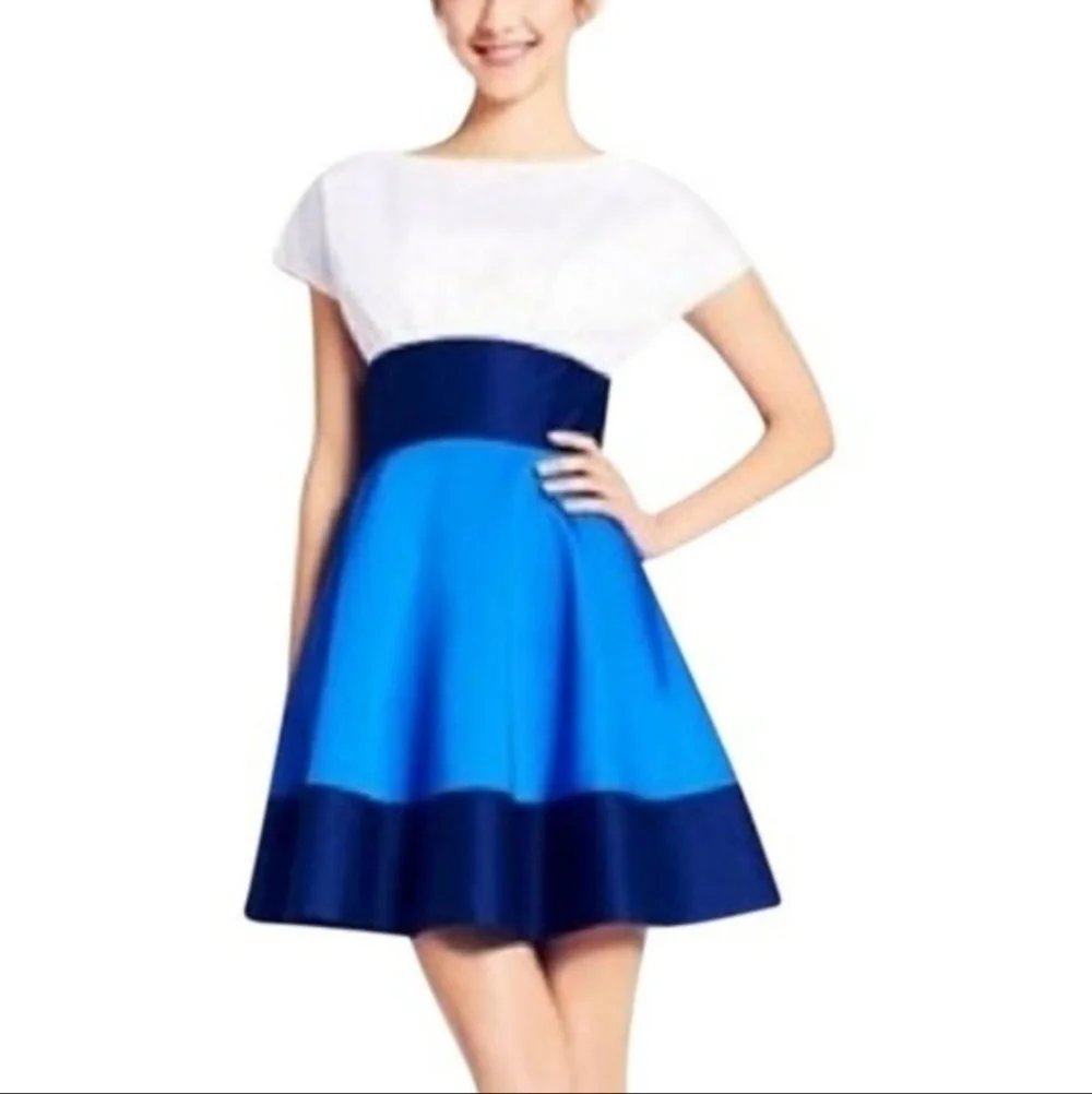 Kate Spade Fiorella Blue & White Colorblock Cupcake Dress